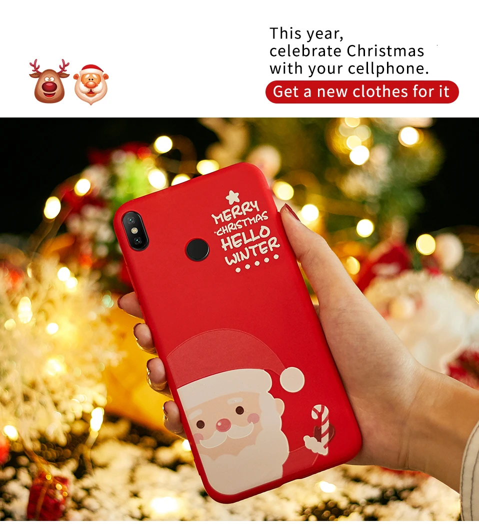 Новогоднее украшение чехол с принтом "Санта Клаус" для спортивной камеры Xiao mi Red mi Примечание 7 5 Чехол Рождественский подарок для Xiaomi mi A1 A2 Lite mi 8-9(США); красные mi 5 Plus