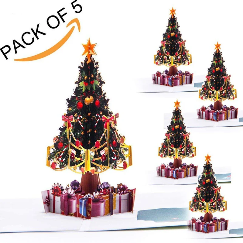 Рождественские поздравительные открытки 3D X'mas дерево с конвертом - Цвет: G9010C-5pcs
