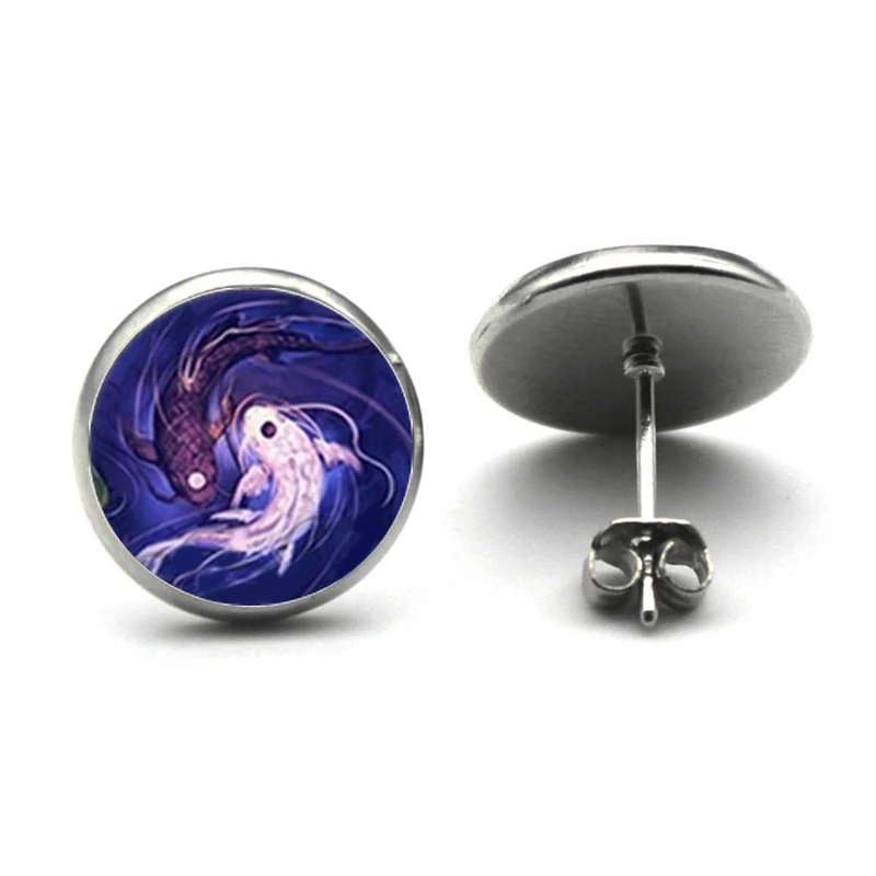 Серьги гвоздики Ying Yang очаровательные серьги пусеты с волшебным знаком Тай Чи Зен