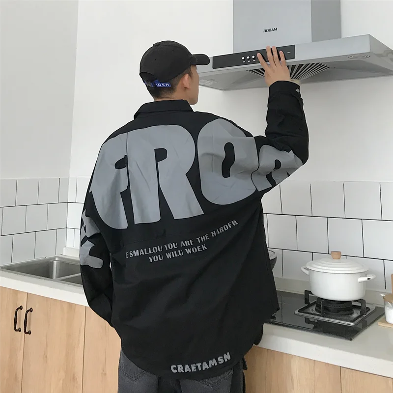 

Jackets Men Loose Hip Hop Oversized Streetwear Bat Sleeves Clothing Korean Outwear Button Down Collar Mens Joggers Jacket Male