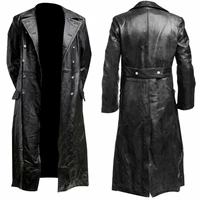 mens german classic ww2 military uniform officer black real leather trench coat