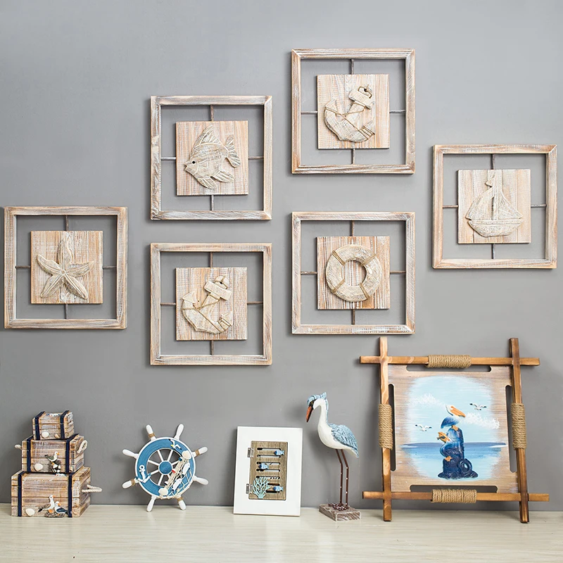 

Средиземноморская декоративная картина, деревянная подвесная картина в стиле ретро, морская трехмерная картина, подвесное украшение