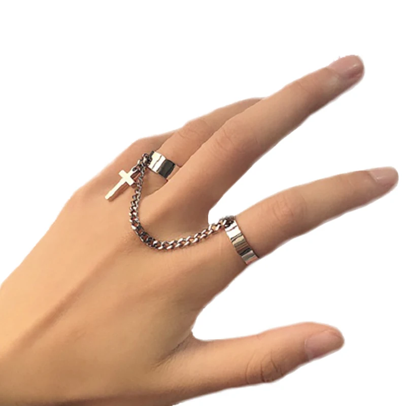 

Double Finger Chain Rings for Women Ring Set Tassel Cross Punk Rings Jewelry Ladies Fashion HipHop Jewelry Chain