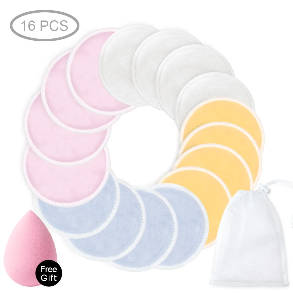 16pcs 4Colours bag 4/8/10/16 шт средство для снятия макияжа с моющиеся Ватные диски многоразовый уход за кожей лица салфетки из микрофибры средство для снятия макияжа с тремя слоями из мягкой натуральной бамбук - Цвет: 16pcs 4Colours bag