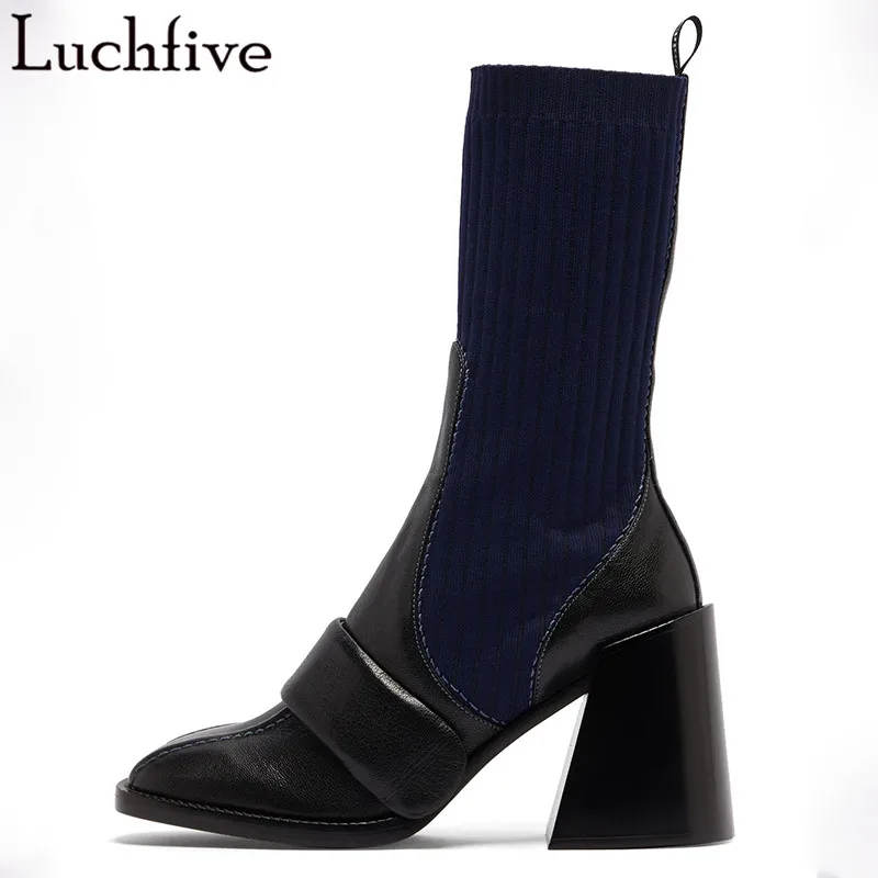 Модные шерстяные ботинки с Т образным ремешком классические короткие квадратным