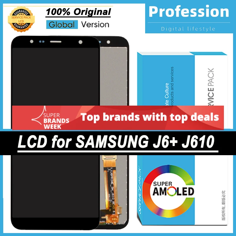 Дисплей 6,0 дюйма для Samsung Galaxy J6+ J610 J610F J610FN LCD с сенсорным экраном, ремонтные детали + комплект обслуживания (10 штук/лот).