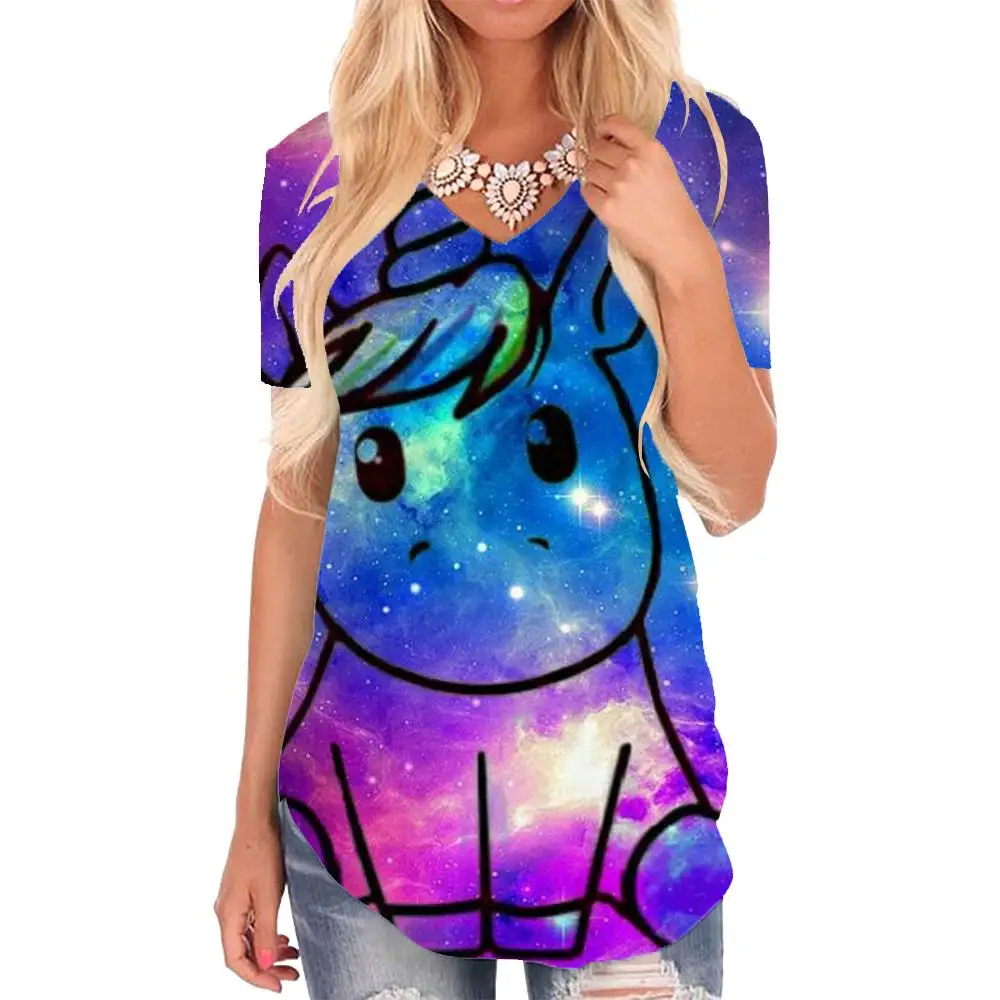 

Giyu Brand Unicorn T Shirt Women Galaxy T-shirts 3d Animal Tshirts Printed Nebula V-neck Tshirt Womens Clothing Fashion Printed