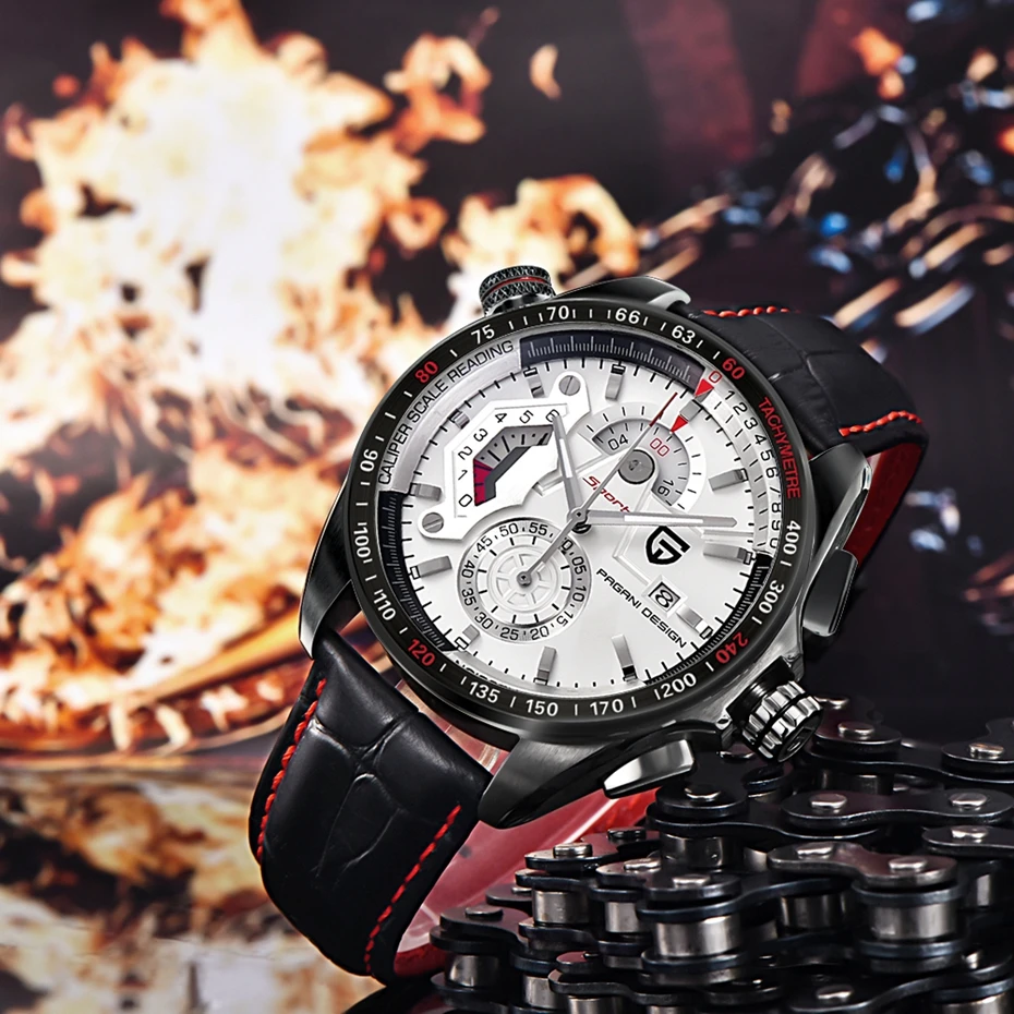 PAGANI Роскошные Брендовые спортивные часы с хронографом мужские Reloj Hombre Водонепроницаемые кожаные кварцевые часы черные часы Relogio Masculino