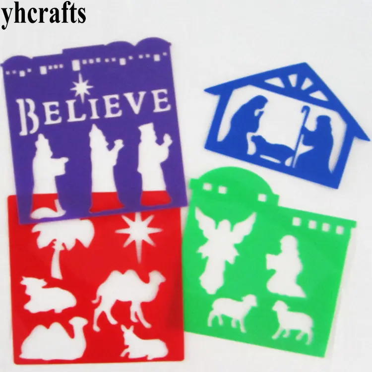4 шт./лот верьте Иисусу Рождество пластиковый художественный трафарет детский