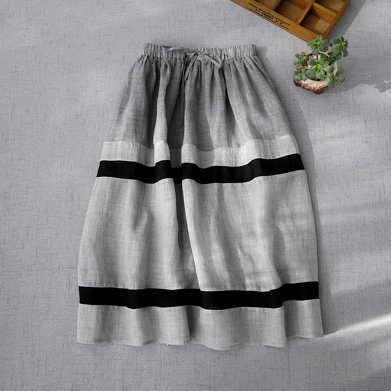 

Женская свободная юбка из экокожи, удобная универсальная базовая юбка из рами с контрастной эластичной талией, в стиле девушки из леса, весн...