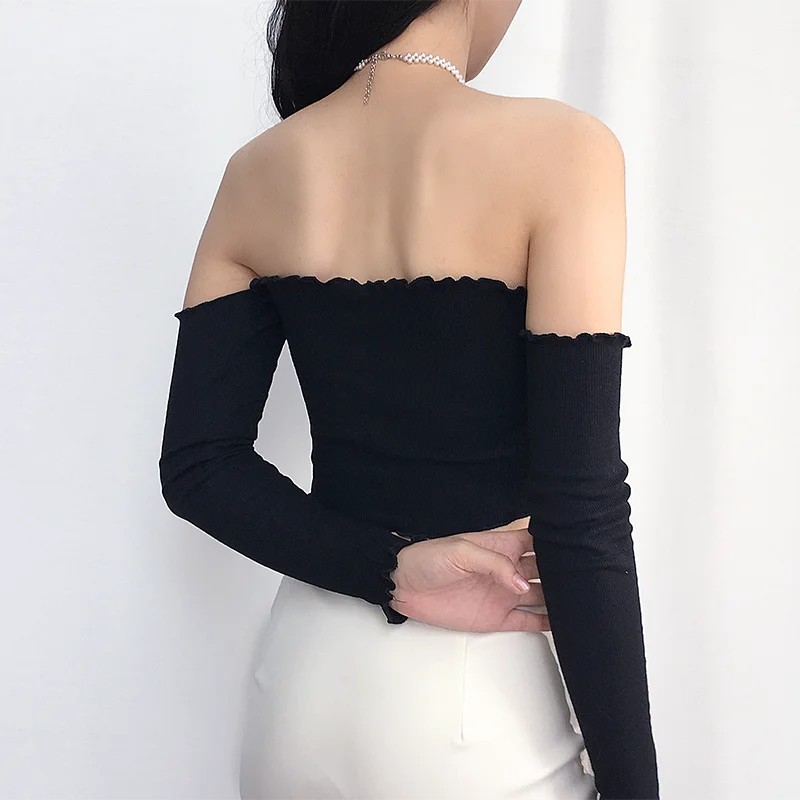 Топ женский летний однотонный с открытыми плечами и длинным рукавом | Женская