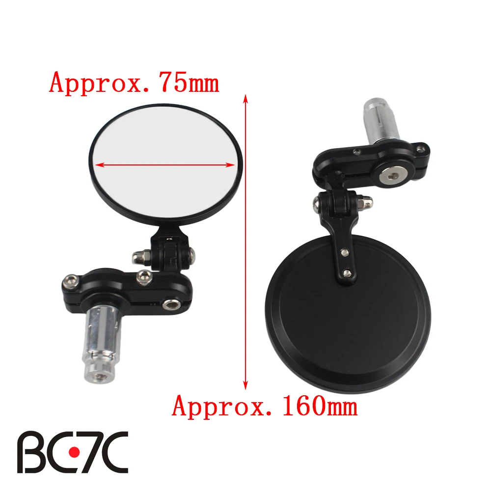 

Motorcycle 22mm Handlebar End Side Rear View Mirrors Universal Black Round Foldable Aluminum