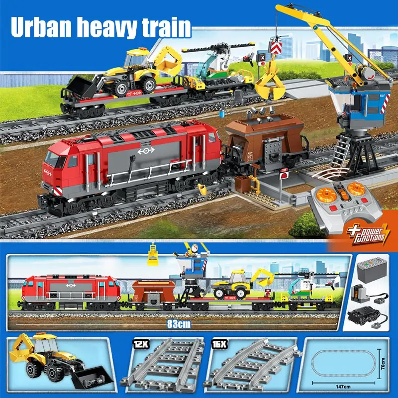 

Городской мотор с дистанционным управлением и трековым поездом 60098, технический тяжелый грузовой поезд, модель конструктора, детская игруш...