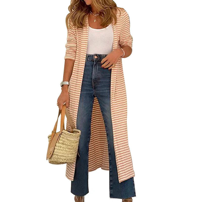 

Fd457 Women's 2021 Autumn New Hot Print Medium Long Striped Cardigan Coat Y2k Clothes Tops Women Misa Amane Sweater Cottagecore