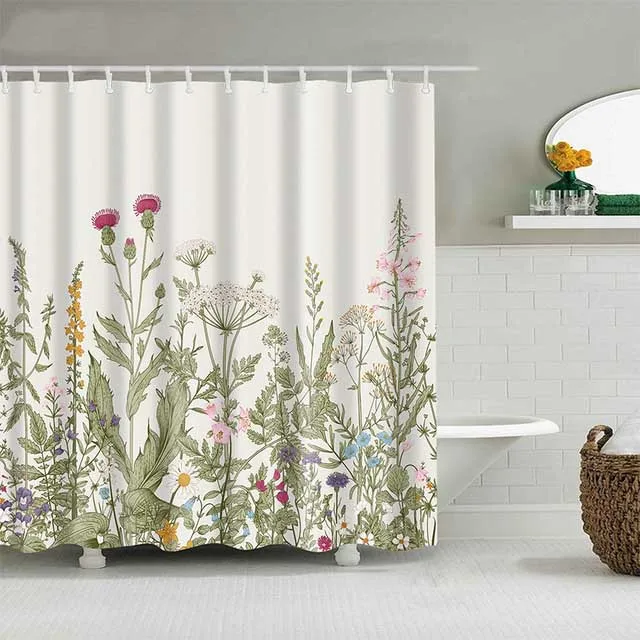 Штора для душа с цветком лотоса водонепроницаемая занавеска ванной из