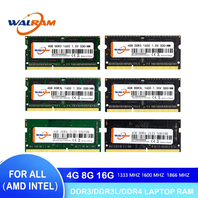 

WALRAM DDR3 DDR3L DDR4 memoria ram 4GB 8GB 16GB laptop Ram 1333MHz 1600MHz 1866MHz DDR3L 204pin Notebook memory 1.35V 1.5V