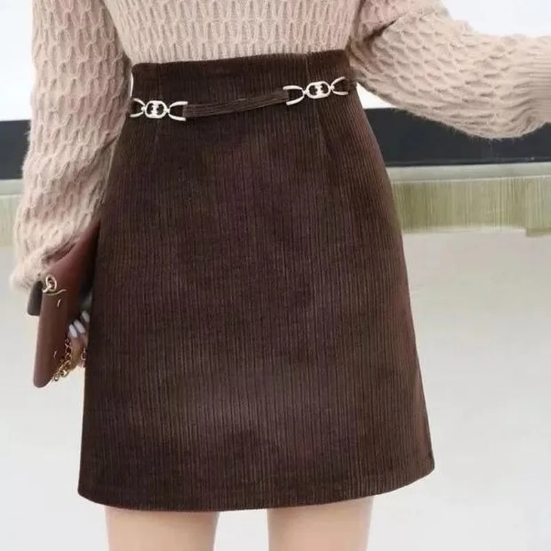

2021 Autumn Women Fashion Korean Style Corduroy Skirts High Waist A-line Female Mini Vintage Ladies 2 Colors Solid Mujer Y178