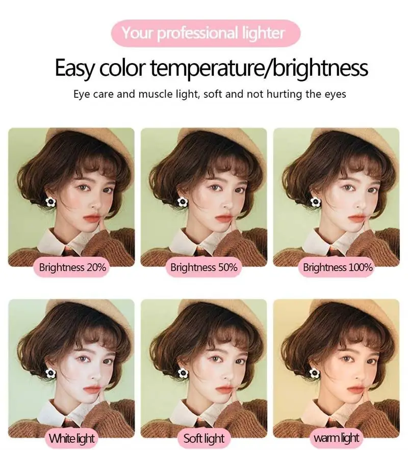 

Portable Phone Holder Stand with Dimmable LED Selfie Fill Light Lamp Foldable Phone Support with Fill Light for Live Video