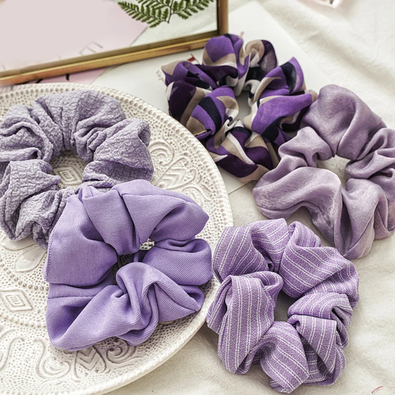 

Purple Series Scrunchies Women Hair Accessories Solid Color Hair Ring Stretchy Hair Ties Elastic Rubber Bands Ponytail Holder