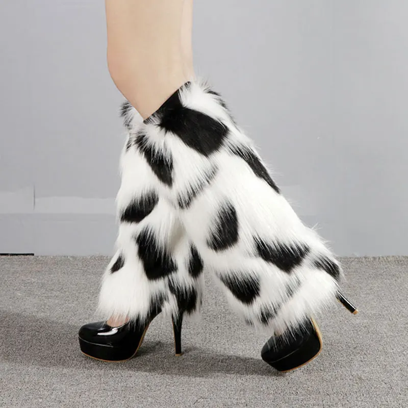 Fashion Faux Fur Leg Warmers Women Fluffy Furry Boot Covers Warm Plush Leg Warmers Leggings Long Socks Mixed Colour