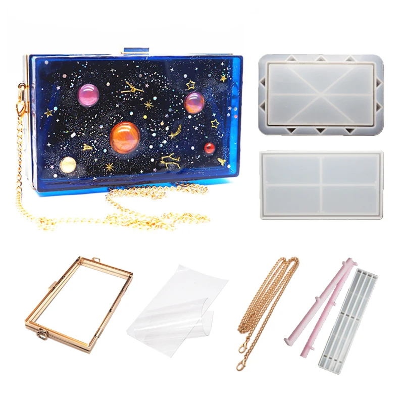 

DIY Crystal Epoxy Drops with Metal Square Storage Pack Handmade Silicone Mold Accessories Material Pack Home Decoration