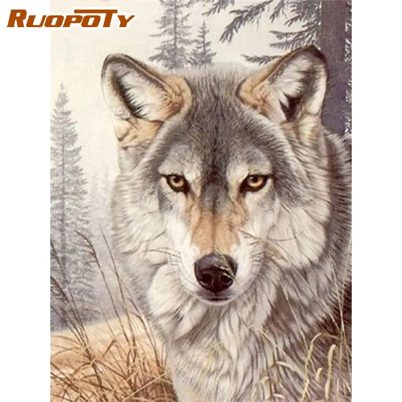 

RUOPOTY Full Square Diamond Painting Wolf Rhinestones 5d Embroidery Animals Handmade Home Decor Cross Stitch Diamond Art Diy Gif