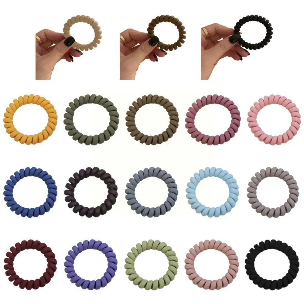 

2021 New Fashion Telephone Line Hair Ring Matt Telephone Tie Elastic Hair Wire Rope Rubber Seamless Band Female Hair Band R5e6