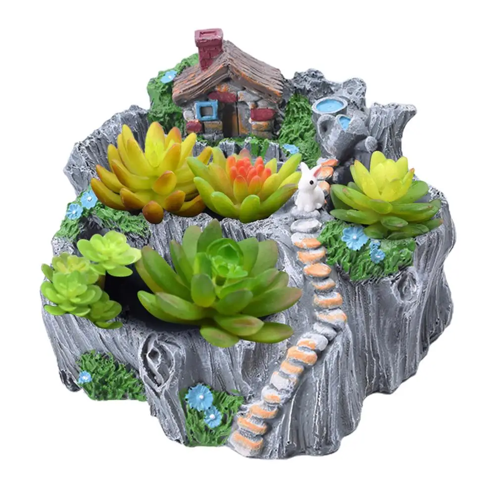 

Creative Plants Pot Tiny Resin Flowers Succulent Plants Pot Holders Hanging Garden Design with Sweet House