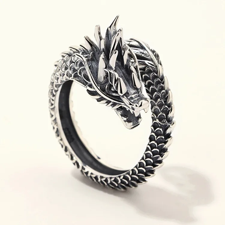 

New Retro Thai Silver Domineering DragonJewelry Personality Zodiac Creative Popular Opening Rings