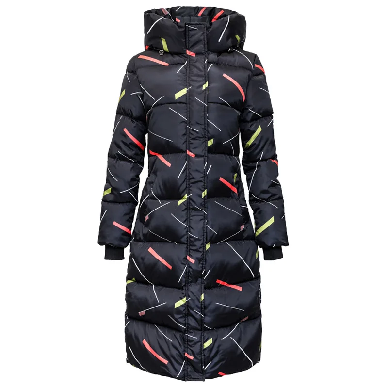 2019 X Long женский тонкий принт зимняя куртка с хлопковой подкладкой теплое плотное