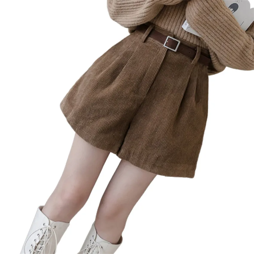 20 Новая зимняя Женская высокая талия вельветовые шорты свободные широкие в ноге