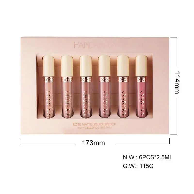 

HANDAIYAN 6Pc/Set Liquid Lipstick Matte Lip Gloss Velvety Waterproof Smooth Long Lasting Lip Tint Full Sexy Lips Makeup TSLM2