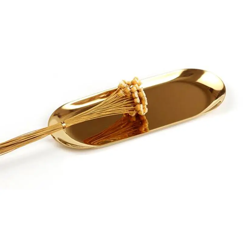 Металлический лоток для хранения Золотой овальной точечной фруктовой пластины