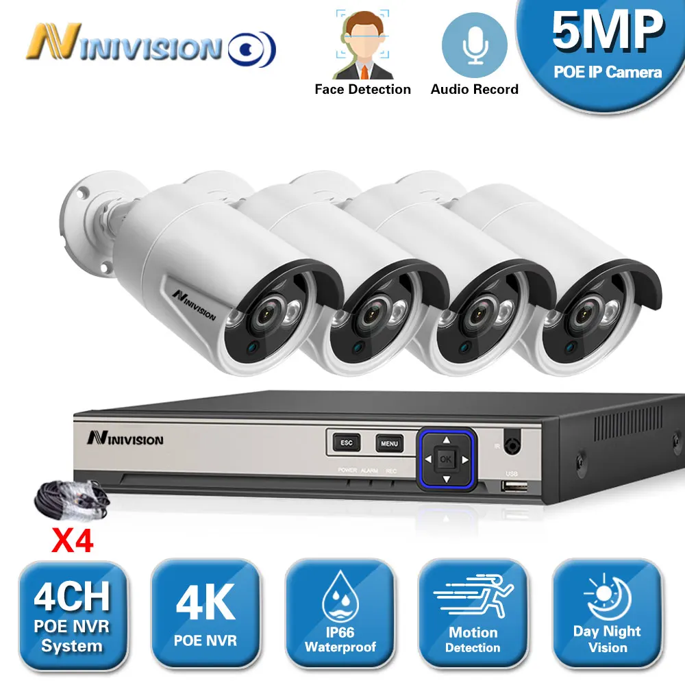 

4CH 2592*1944P Face record POE NVR Surveillance Kit H.265 5.0MP POE Bullet CCTV IP Camera Waterproof Outdoor Night Vision Set