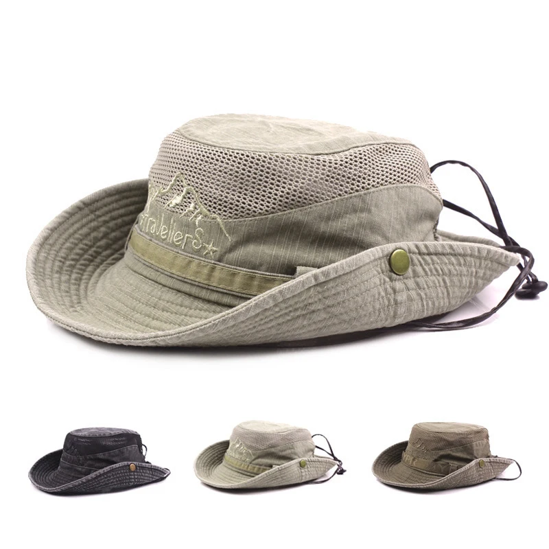 

Adult Men's Cap Summer Mesh Breathable Retro 100% Cotton Bucket Hat Panama Jungle Fishing Hats Novelty Dad's Beach Cap