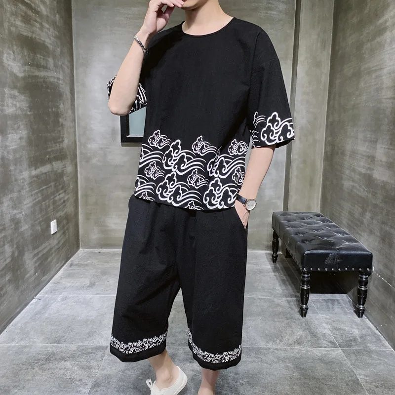 Футболка кимоно мужская с китайским принтом топ в японском стиле рубашка