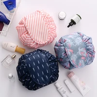 lazy drawstring make up bag portable folding cosmetic pouch organizer waterproof travel female printing drawstring washing bag