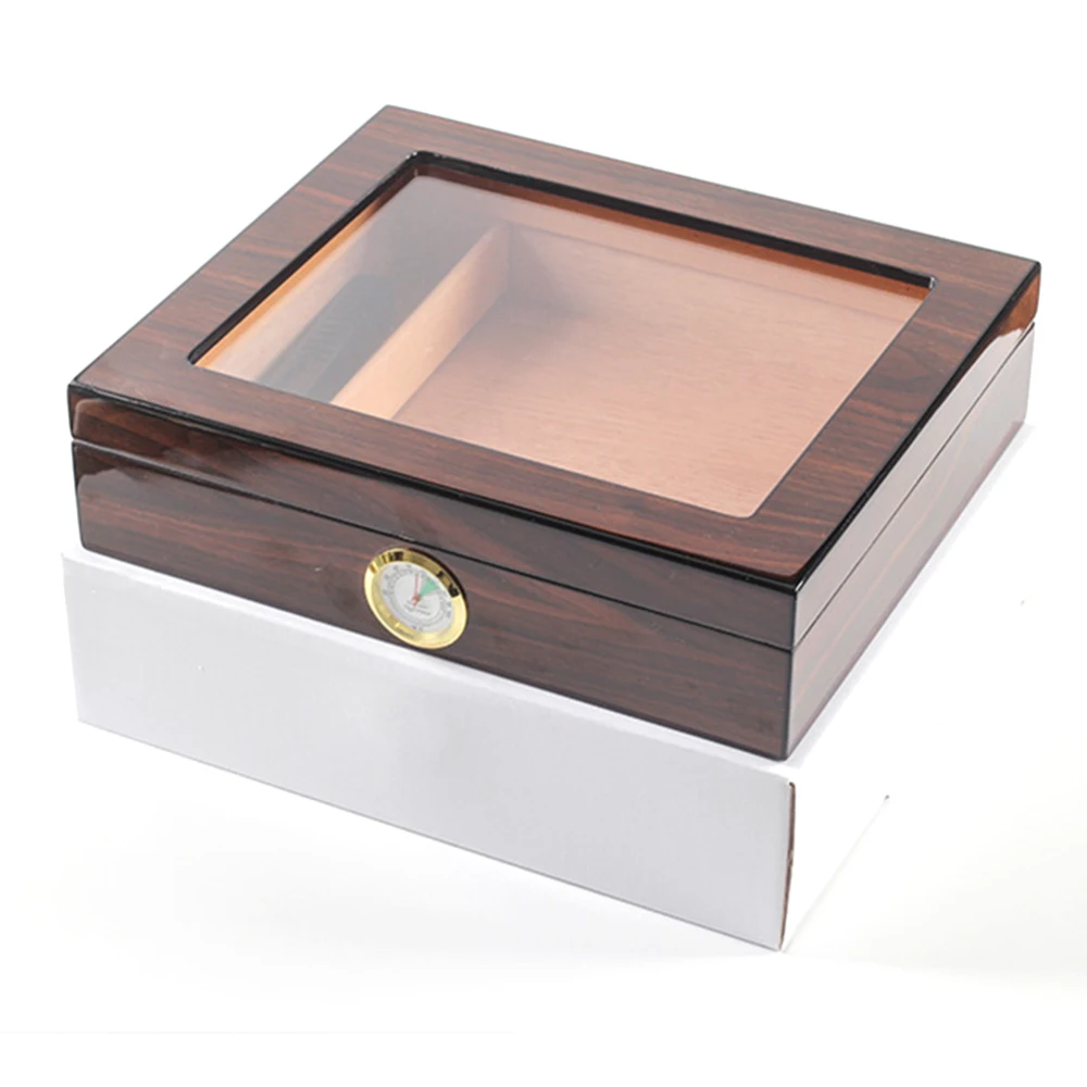 

Portable Clear Window Spain Cedar Cigar Organizer Wooden Travel Cigar Humidor Set With Humidifier Hygrometer Brown Storage Box