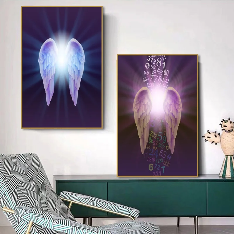 

Abstract Angel Wings Number Posters and Prints Interior Home Decor Canvas Painting Wall Art Wings Picture Living Room Decoration
