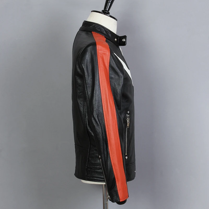 2020 Мужская облегающая короткая мотоциклетная Красная белая мужская куртка из
