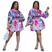 casual top lady dashiki long sleeve sexy mini skirt loose print top 2021 spring autumn new lady vestidos does not include belt