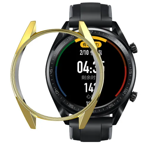 gold Huawei Watch GT case For huawei watch gt strap band cover soft TPU plated All-Around protective case shell watch Accessories - Цвет: gold