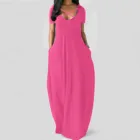 2021 Новое модное женское Платье женский халат повседневное плюс Размеры, одноцветная одежда с О-образным вырезом, с карманами, без рукавов Макси Вечерние Длинное Платье