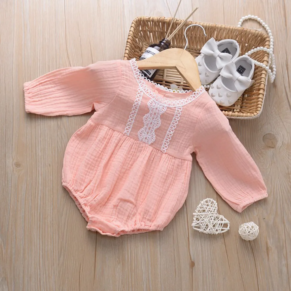 2019 осенний Детский костюм для девочек детский кружевной комбинезон с длинным