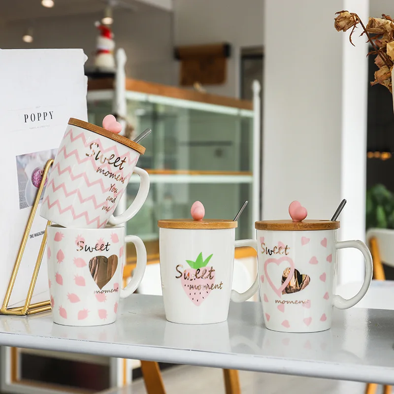 Симпатичная кружка с крышкой и ложкой простая художественная керамическая чашка