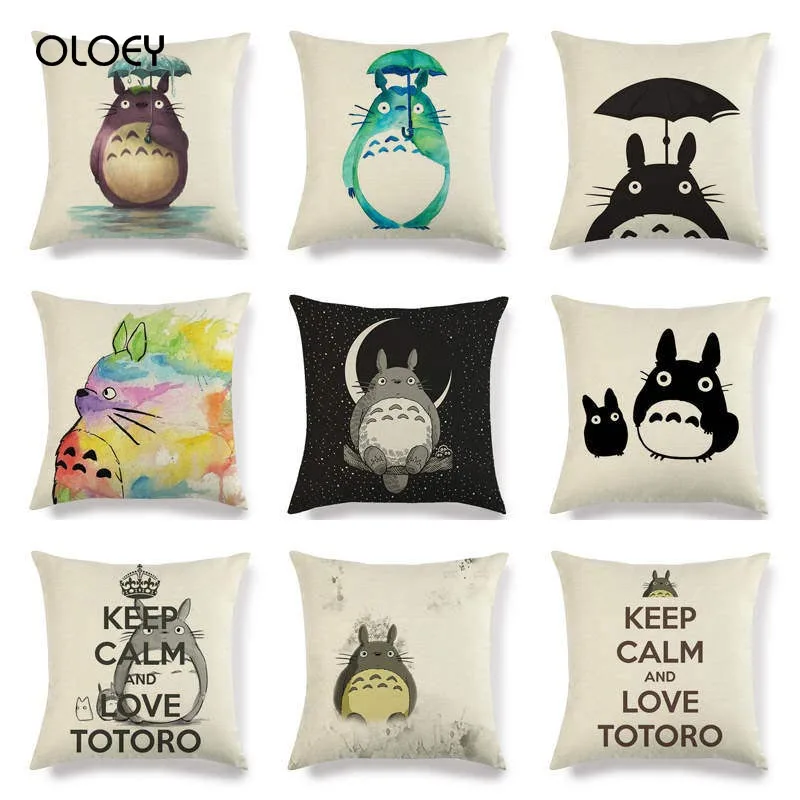 С изображением героя мультфильма Мой сосед Тоторо льняная Подушка Аниме подарок