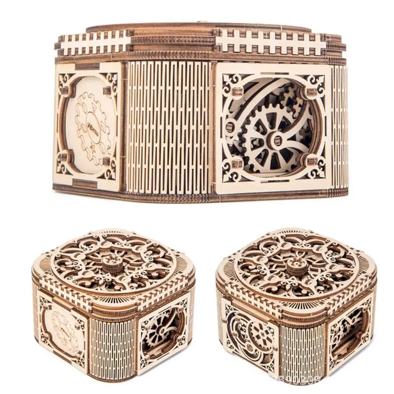 

DIY 3D Wooden Mechanical Puzzle Jewelry Box Model Building Kits Children Gifts