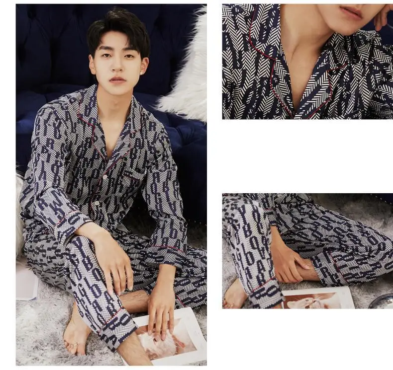 

Pajamas Men Sleepwear Long Sleeve Satin 2PCS Pj's Sets Summer Comfy Intimate Lingerie Home Clothes Lounge Wear With Buttons