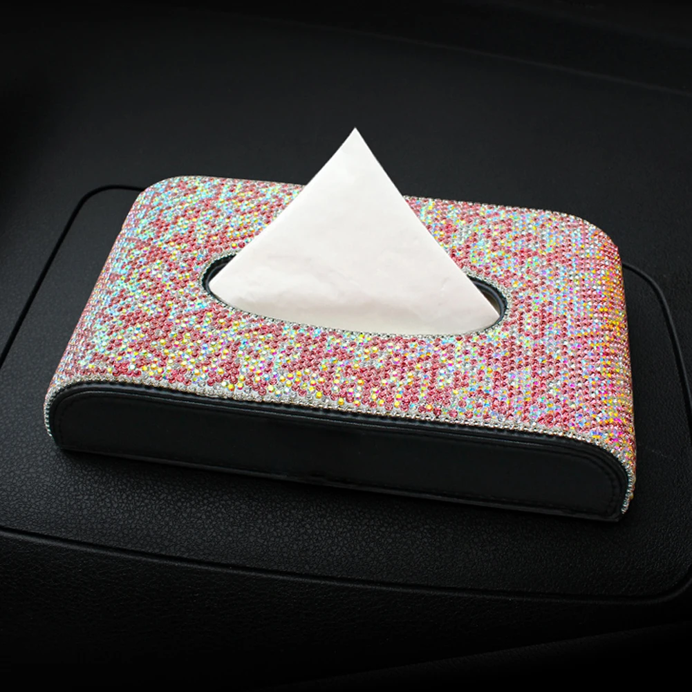 

Sparkly Pink Crystals Car Tissue Box High Class Women Girls Towel Paper Cover Case for Home Office Use Great Gift