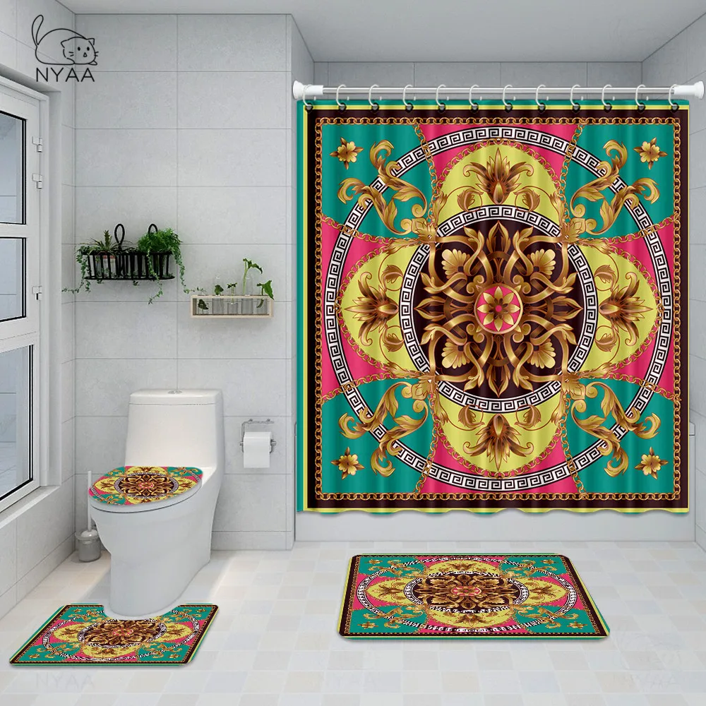 4 шт. водонепроницаемые шторы для ванной и душа с принтом|Шторы душа| |